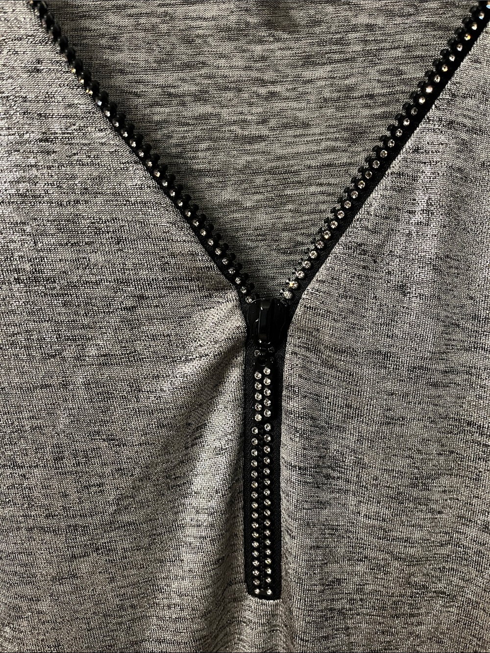 JM Collection Silver Knit Top Rhinestone Zipper - Picture 4 of 5
